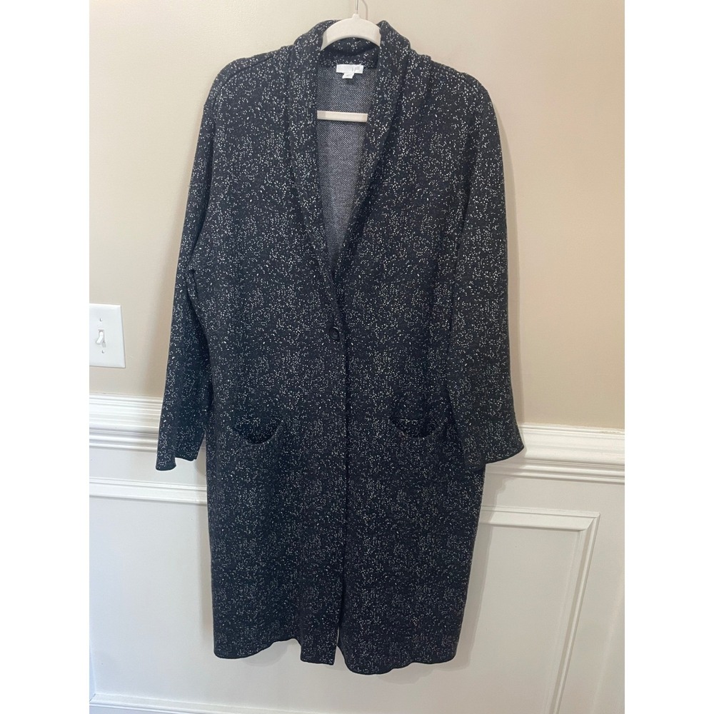J.Jill Womens XL Black White Speckled Wool Blend Shawl Collar Duster Cardigan